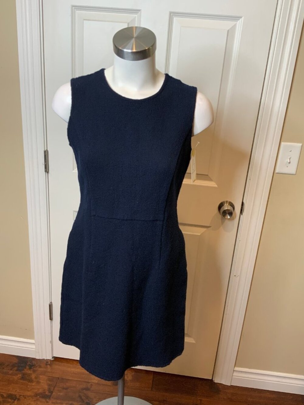 Lafayette 148 New York Navy Blue Wool Mini Dress, Size 8